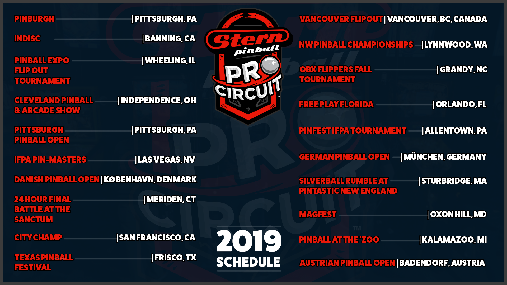2019 Circuit Event Tournament List