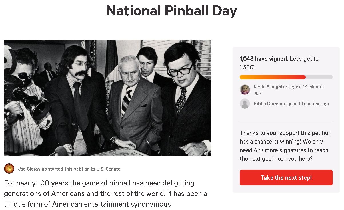 National Pinball Day petition surpasses 1,000 signatures!